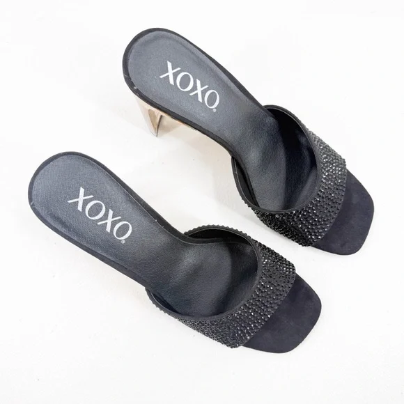 XOXO Black Studded/gem and Clear Heeled Mules Size 8 - Picture 3 of 8